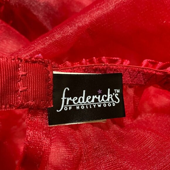 Fredricks of Hollywood Red Sheer Mesh Lace Babydoll Camisole Slip Lingerie - Picture 11 of 16